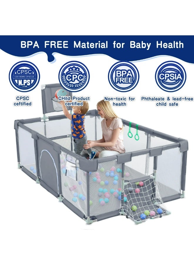 بيت كور ومحبس أطفال مستطيل كبير مع مرمى كرة قدم وحلقة سلة - ملعب أمان منزلي وساحة لعب للأطفال (180*120 سم)  بدون كور - Image 2